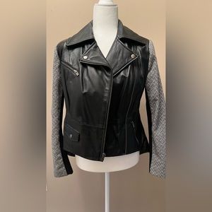 Soft Italian leather Moto jacket with fabric accents